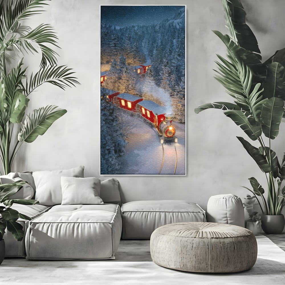 Tablou Canvas Premium LuxCanva® D1000, Trenul lui Mos Craciun , Relaxare, Craciun, Cadouri, Rosu, Zapada, Camera Copii, Culori Vibrante