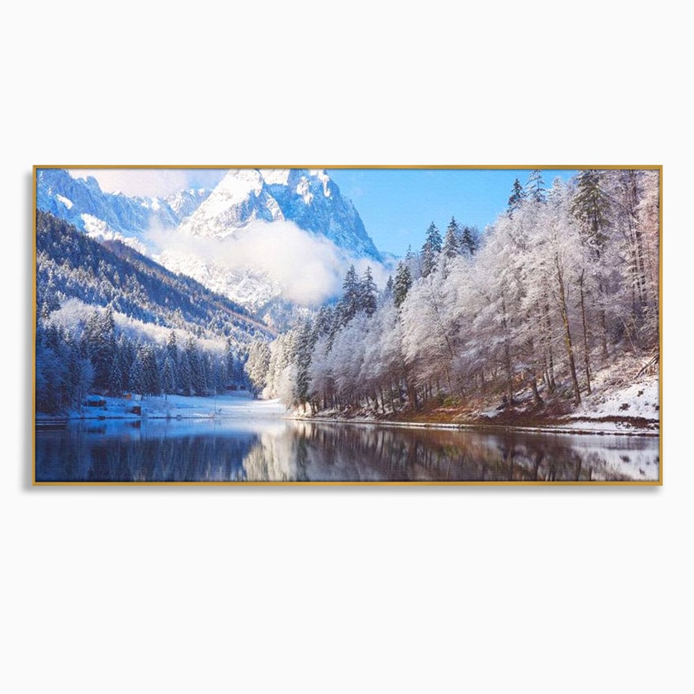 Tablou Canvas Premium LuxCanva® D1002, Peisaj de Iarna , Relaxare, Plimbare, Munti, Alb, Natura, Zapada, Living, Dormitor