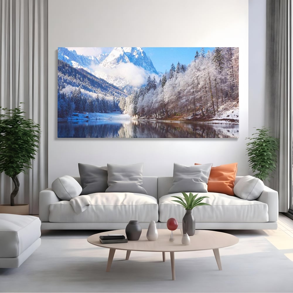 Tablou Canvas Premium LuxCanva® D1002, Peisaj de Iarna , Relaxare, Plimbare, Munti, Alb, Natura, Zapada, Living, Dormitor