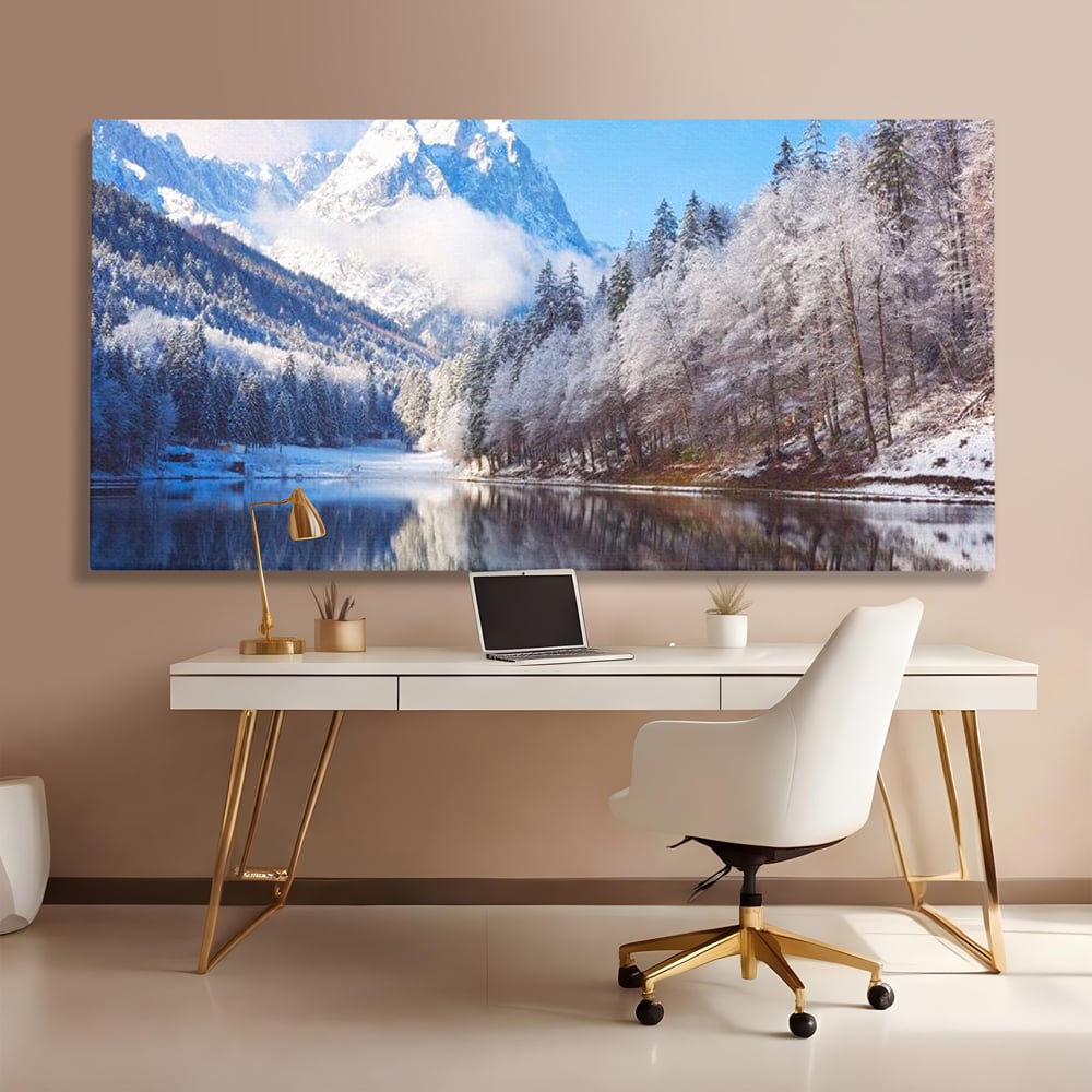 Tablou Canvas Premium LuxCanva® D1002, Peisaj de Iarna , Relaxare, Plimbare, Munti, Alb, Natura, Zapada, Living, Dormitor