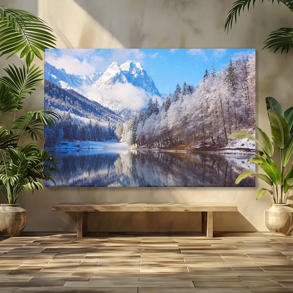 Tablou Canvas Premium LuxCanva® D1002, Peisaj de Iarna , Relaxare, Plimbare, Munti, Alb, Natura, Zapada, Living, Dormitor