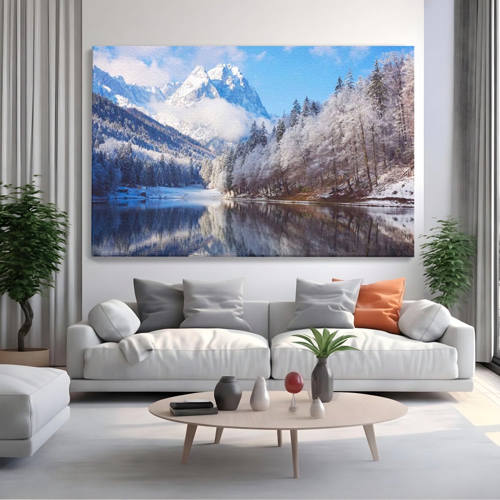 Tablou Canvas Premium LuxCanva® D1002, Peisaj de Iarna , Relaxare, Plimbare, Munti, Alb, Natura, Zapada, Living, Dormitor