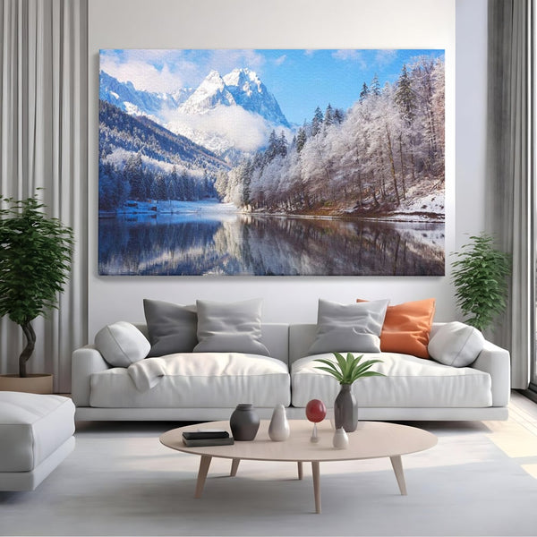 Tablou Canvas Premium LuxCanva® D1002, Peisaj de Iarna , Relaxare, Plimbare, Munti, Alb, Natura, Zapada, Living, Dormitor