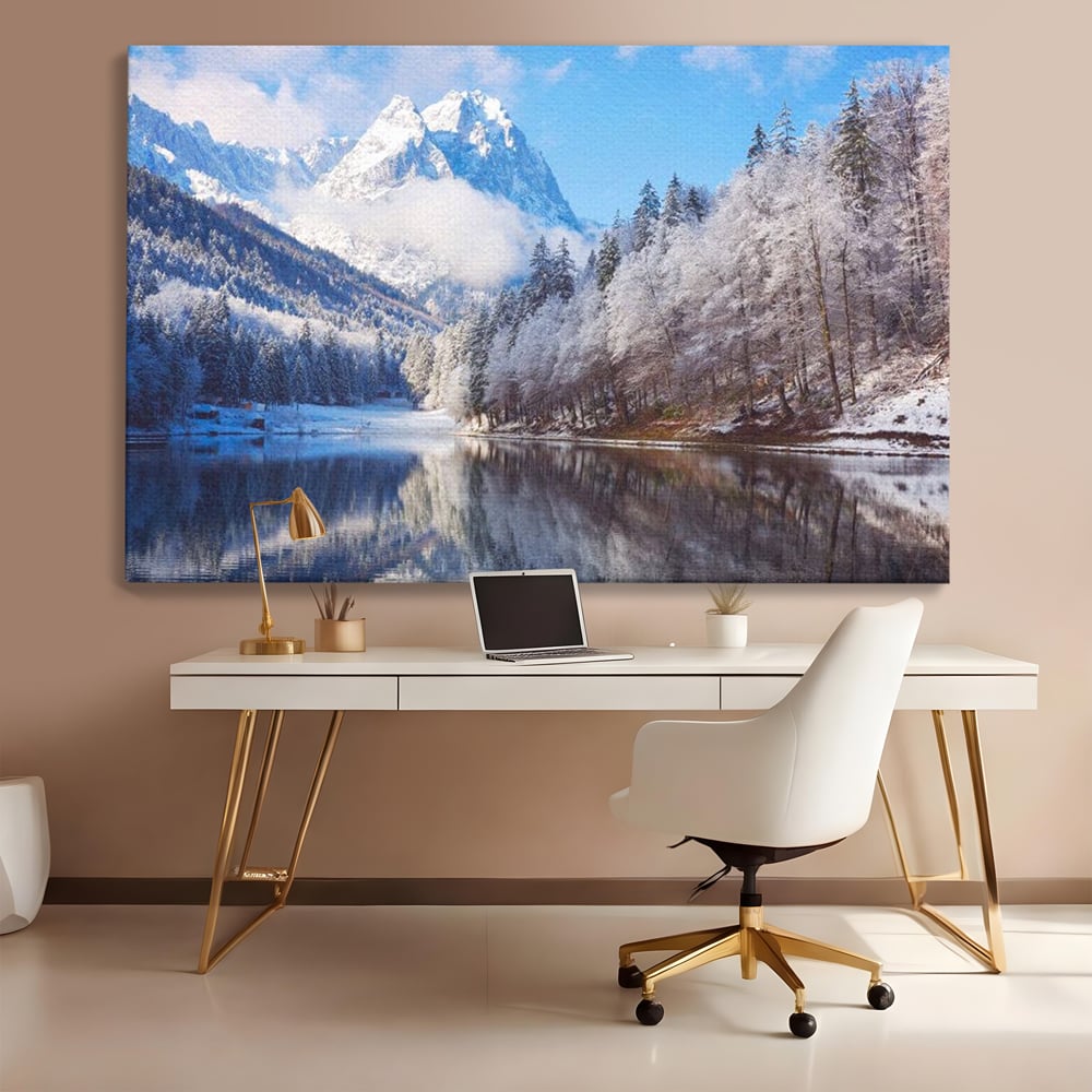 Tablou Canvas Premium LuxCanva® D1002, Peisaj de Iarna , Relaxare, Plimbare, Munti, Alb, Natura, Zapada, Living, Dormitor