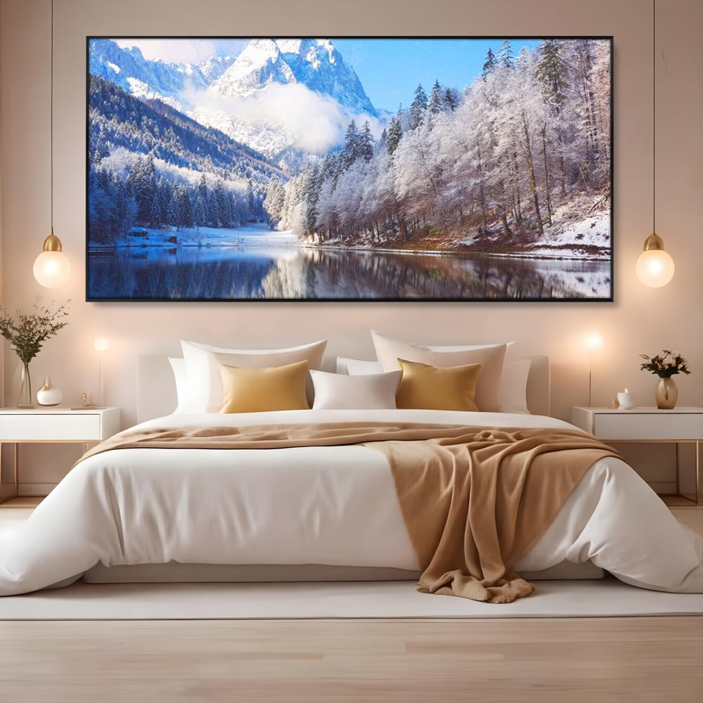 Tablou Canvas Premium LuxCanva® D1002, Peisaj de Iarna , Relaxare, Plimbare, Munti, Alb, Natura, Zapada, Living, Dormitor