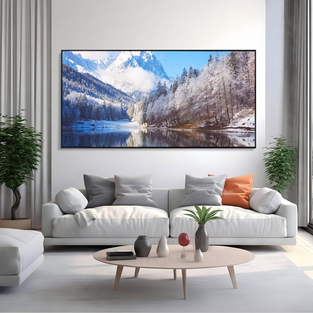Tablou Canvas Premium LuxCanva® D1002, Peisaj de Iarna , Relaxare, Plimbare, Munti, Alb, Natura, Zapada, Living, Dormitor