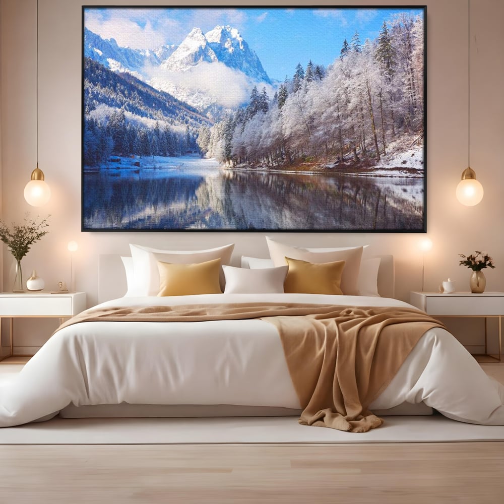 Tablou Canvas Premium LuxCanva® D1002, Peisaj de Iarna , Relaxare, Plimbare, Munti, Alb, Natura, Zapada, Living, Dormitor