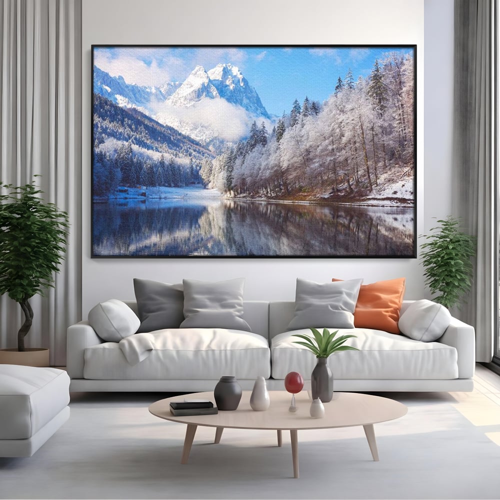 Tablou Canvas Premium LuxCanva® D1002, Peisaj de Iarna , Relaxare, Plimbare, Munti, Alb, Natura, Zapada, Living, Dormitor