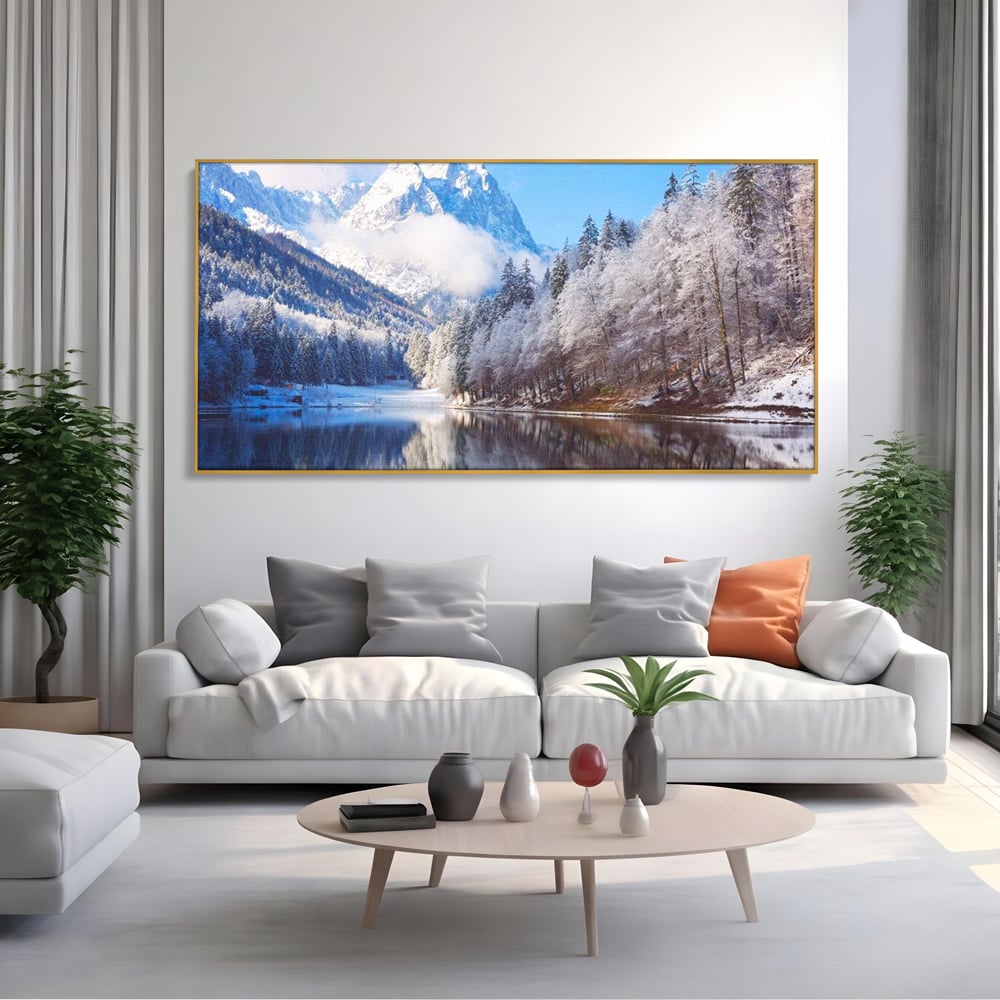 Tablou Canvas Premium LuxCanva® D1002, Peisaj de Iarna , Relaxare, Plimbare, Munti, Alb, Natura, Zapada, Living, Dormitor