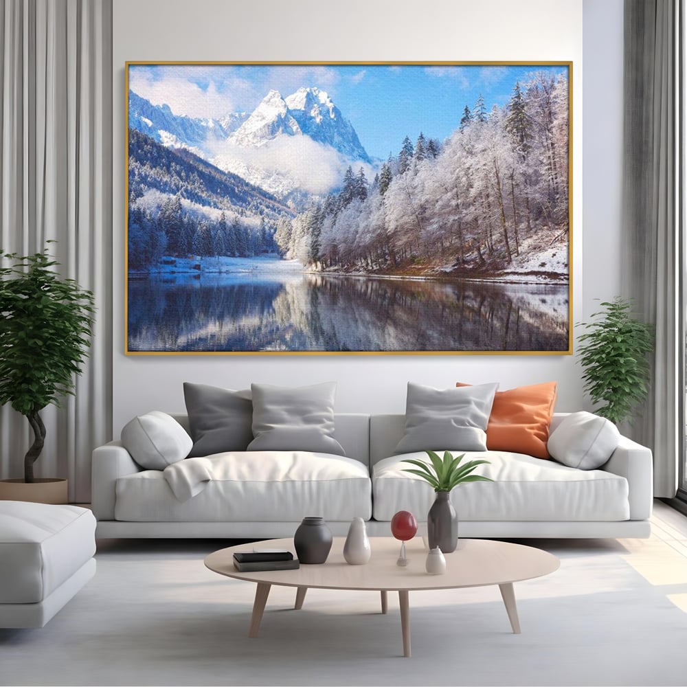 Tablou Canvas Premium LuxCanva® D1002, Peisaj de Iarna , Relaxare, Plimbare, Munti, Alb, Natura, Zapada, Living, Dormitor