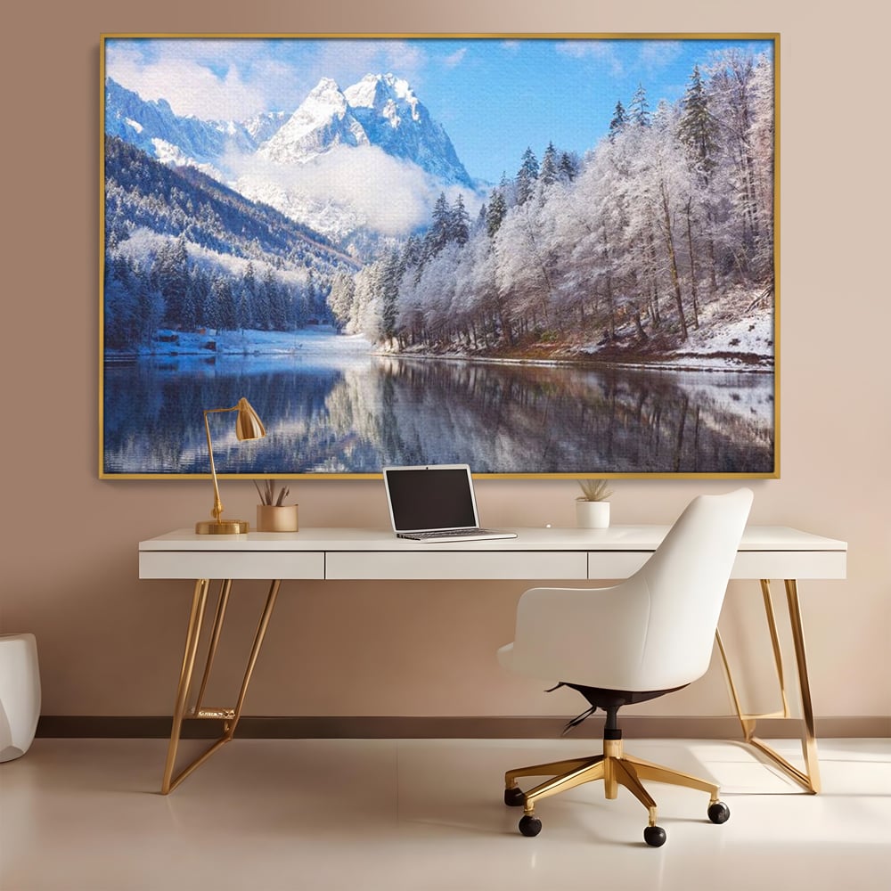 Tablou Canvas Premium LuxCanva® D1002, Peisaj de Iarna , Relaxare, Plimbare, Munti, Alb, Natura, Zapada, Living, Dormitor