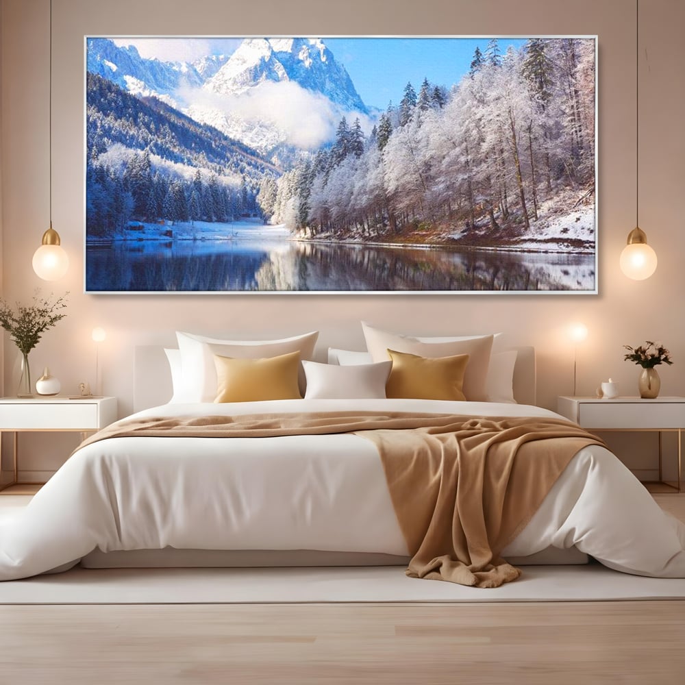 Tablou Canvas Premium LuxCanva® D1002, Peisaj de Iarna , Relaxare, Plimbare, Munti, Alb, Natura, Zapada, Living, Dormitor