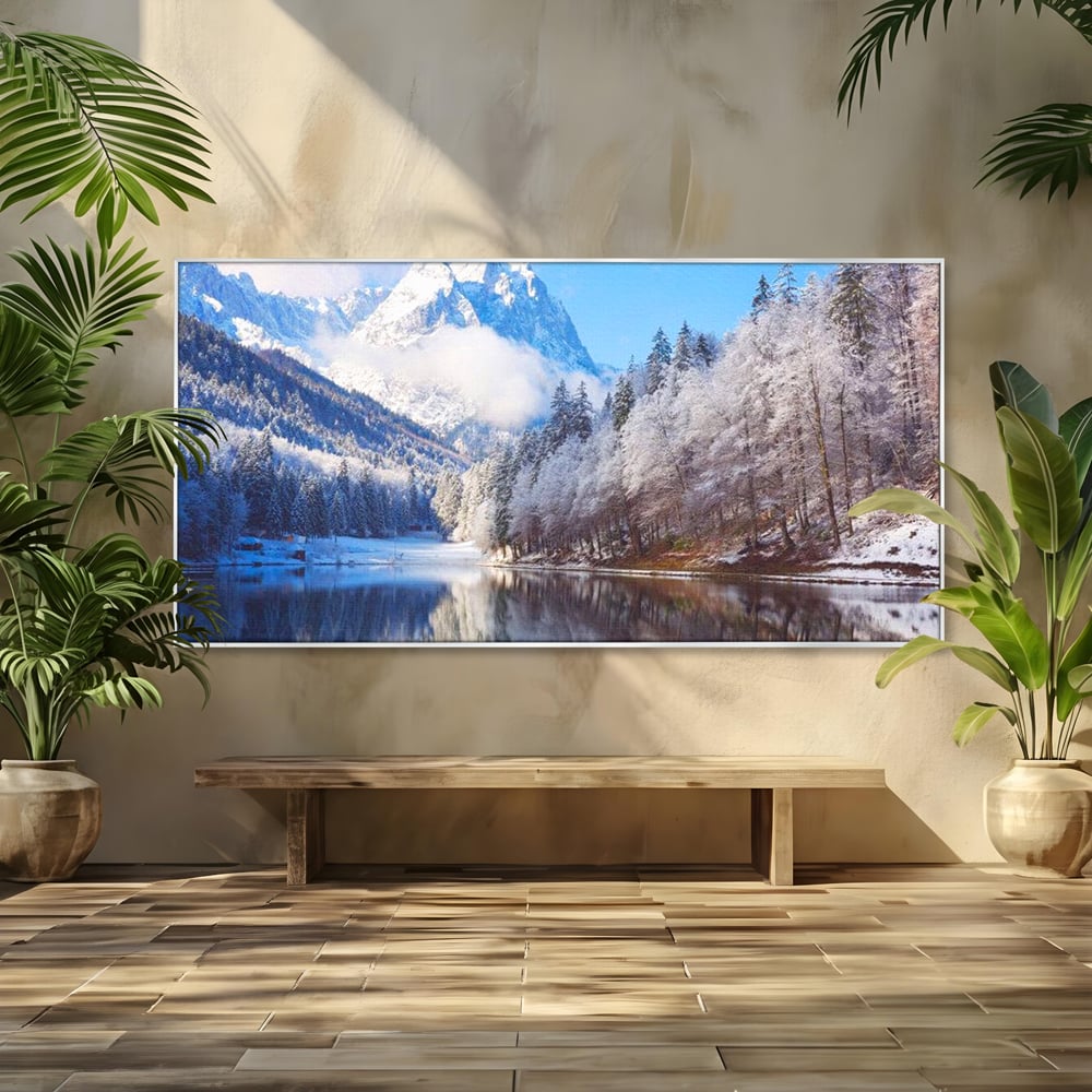 Tablou Canvas Premium LuxCanva® D1002, Peisaj de Iarna , Relaxare, Plimbare, Munti, Alb, Natura, Zapada, Living, Dormitor