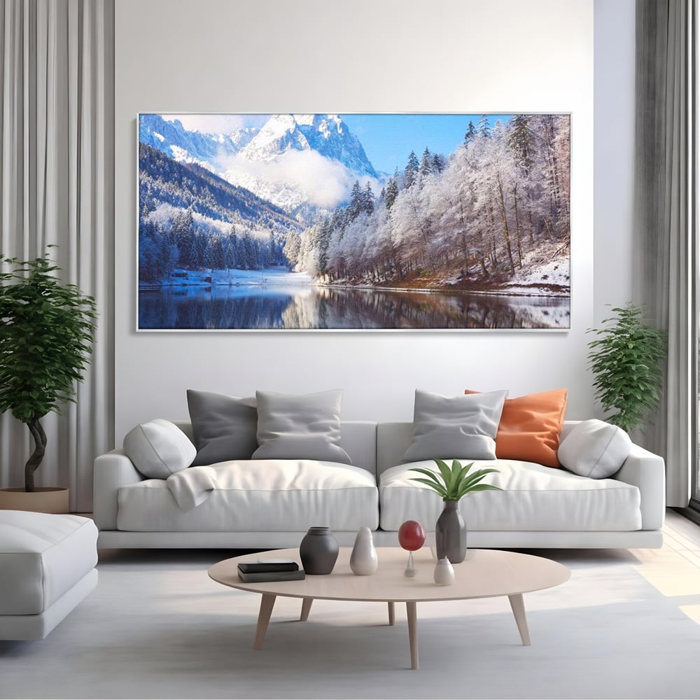 Tablou Canvas Premium LuxCanva® D1002, Peisaj de Iarna , Relaxare, Plimbare, Munti, Alb, Natura, Zapada, Living, Dormitor