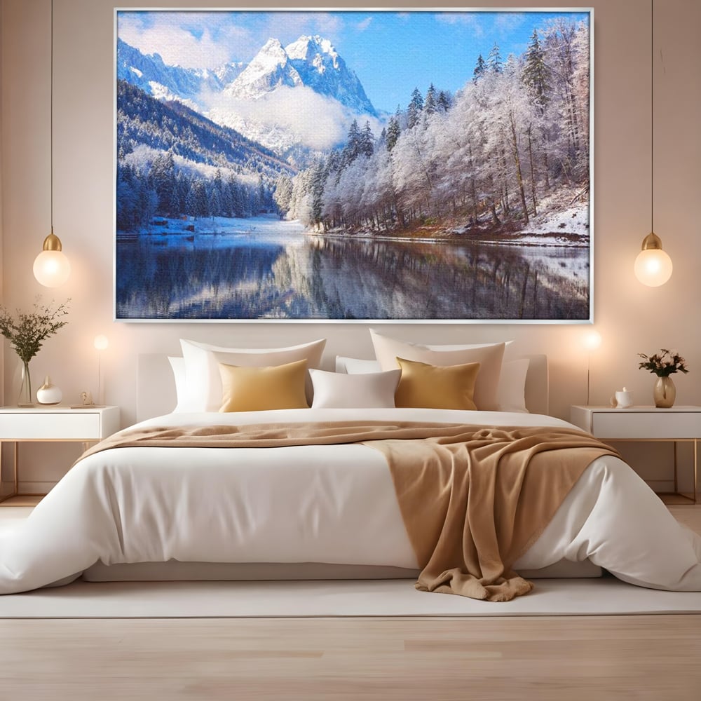 Tablou Canvas Premium LuxCanva® D1002, Peisaj de Iarna , Relaxare, Plimbare, Munti, Alb, Natura, Zapada, Living, Dormitor