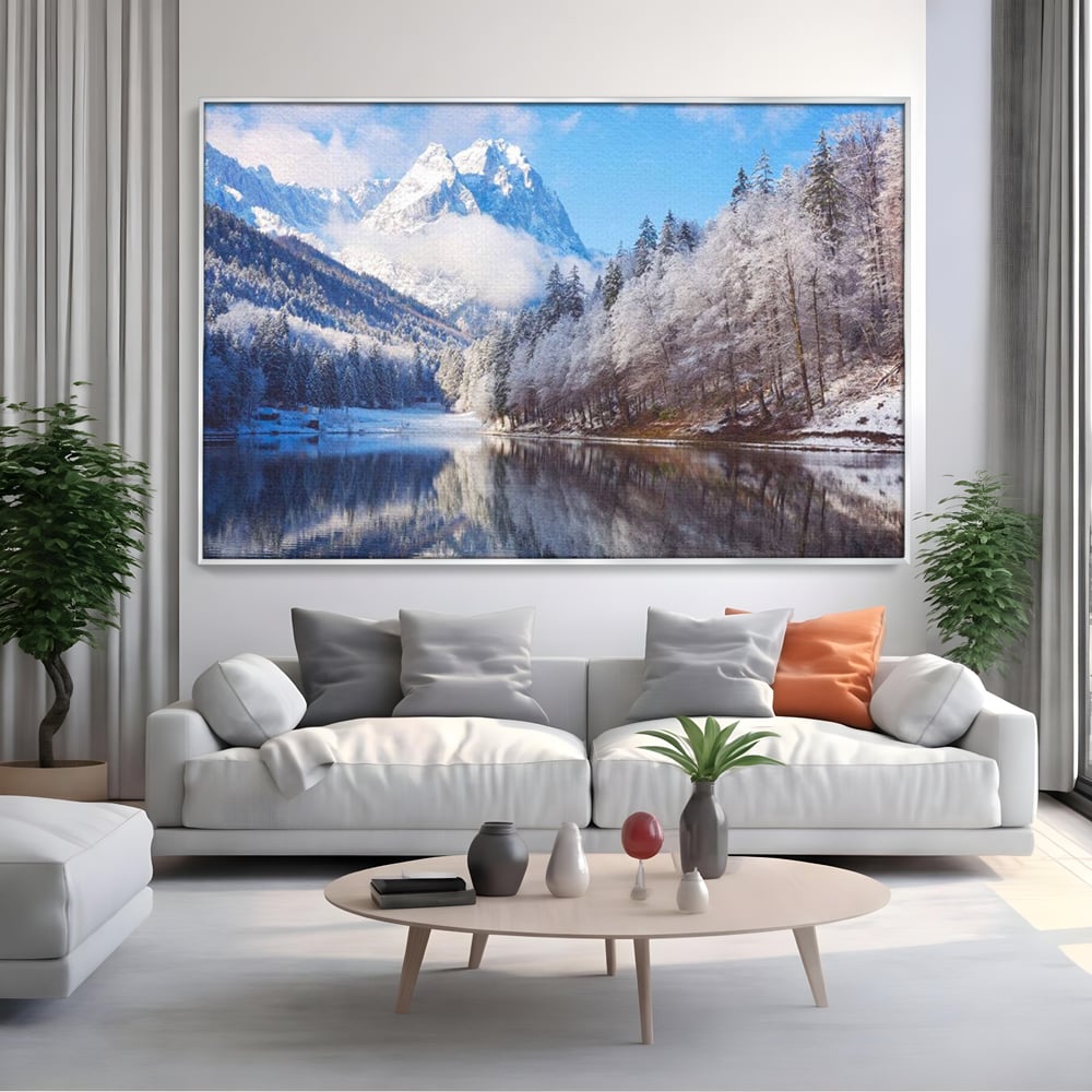 Tablou Canvas Premium LuxCanva® D1002, Peisaj de Iarna , Relaxare, Plimbare, Munti, Alb, Natura, Zapada, Living, Dormitor