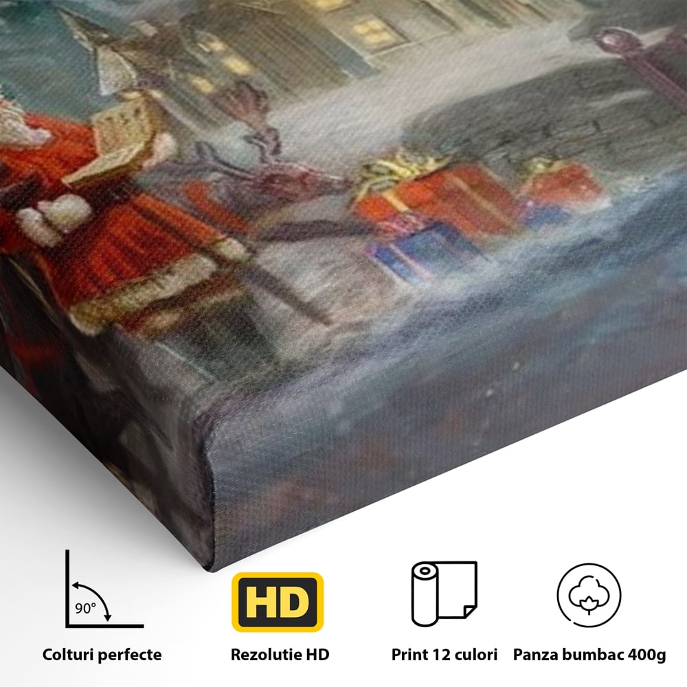 Tablou Canvas Premium LuxCanva® D1003, Lista lui Mos Craciun , Daruri, Reni, Munti, Alb, Ajun, Sanie, Camera copii, Dormitor