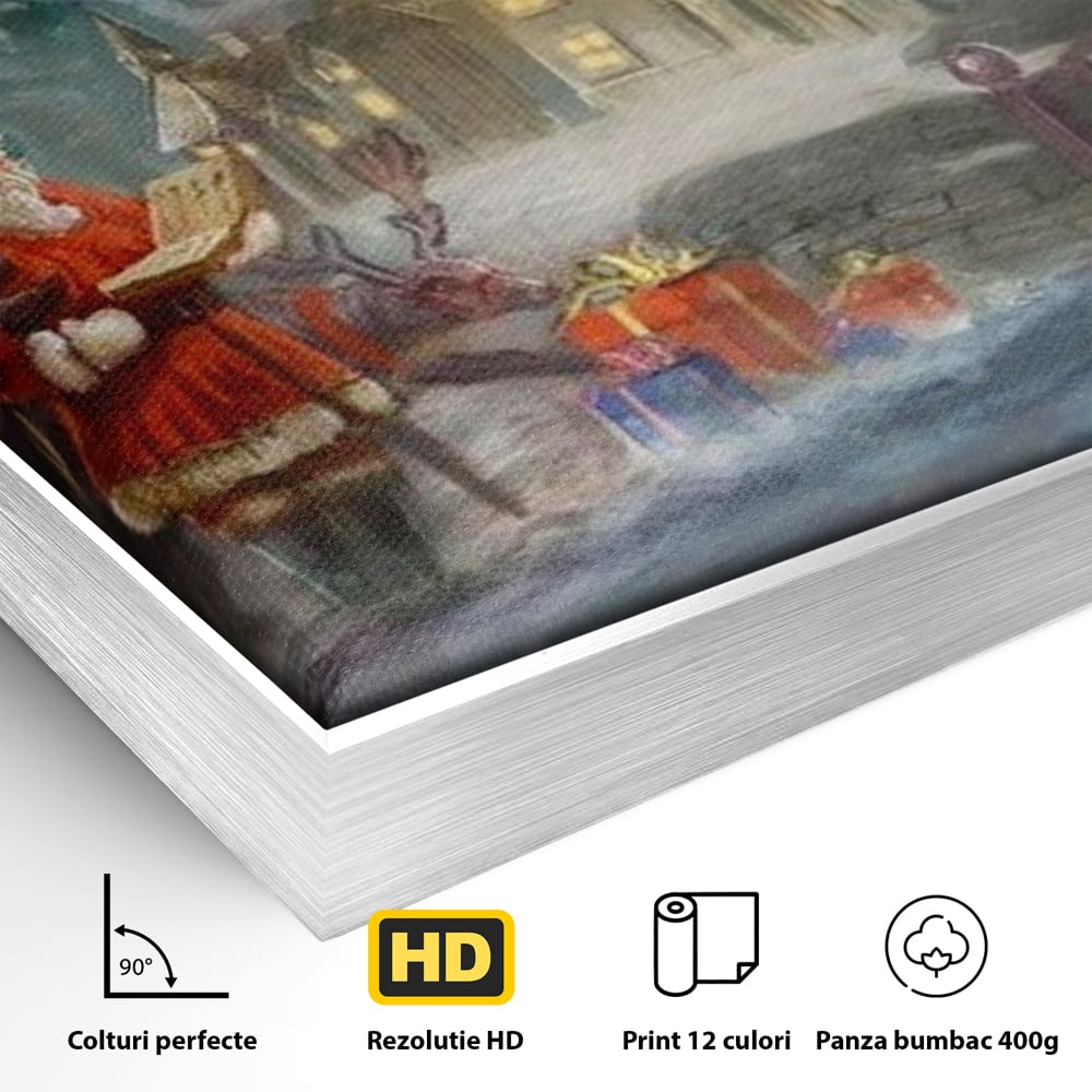 Tablou Canvas Premium LuxCanva® D1003, Lista lui Mos Craciun , Daruri, Reni, Munti, Alb, Ajun, Sanie, Camera copii, Dormitor