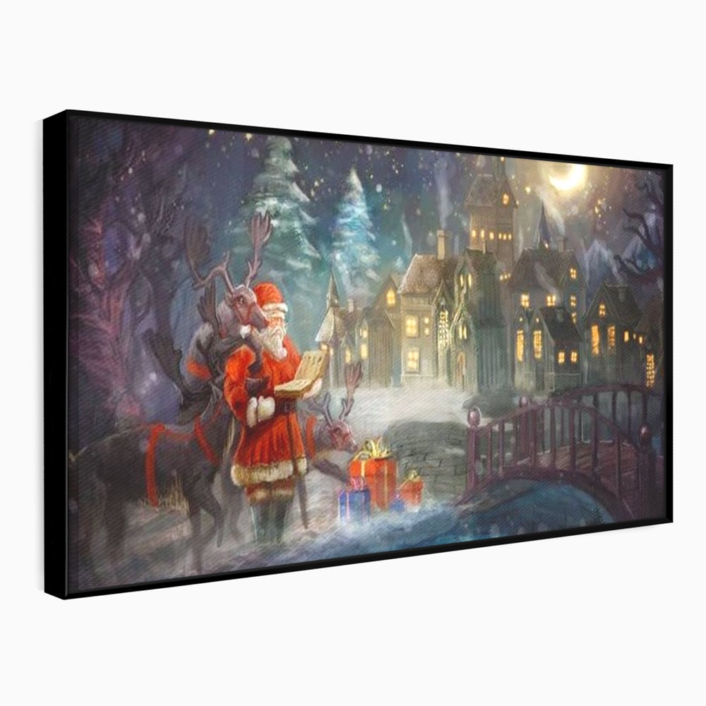 Tablou Canvas Premium LuxCanva® D1003, Lista lui Mos Craciun , Daruri, Reni, Munti, Alb, Ajun, Sanie, Camera copii, Dormitor