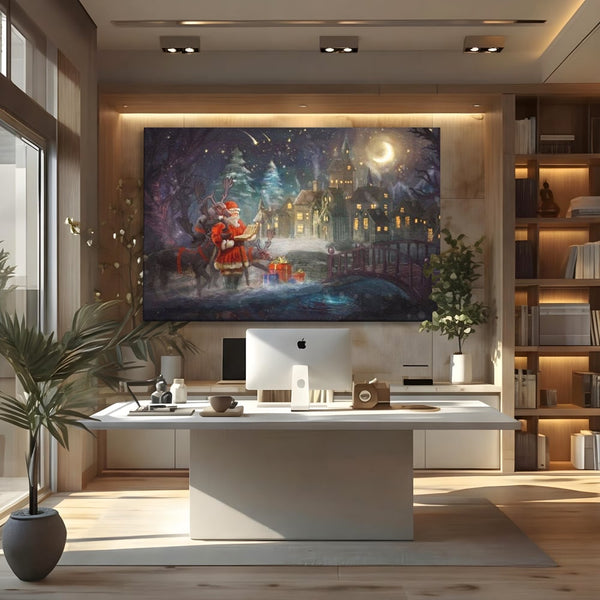 Tablou Canvas Premium LuxCanva® D1003, Lista lui Mos Craciun , Daruri, Reni, Munti, Alb, Ajun, Sanie, Camera copii, Dormitor
