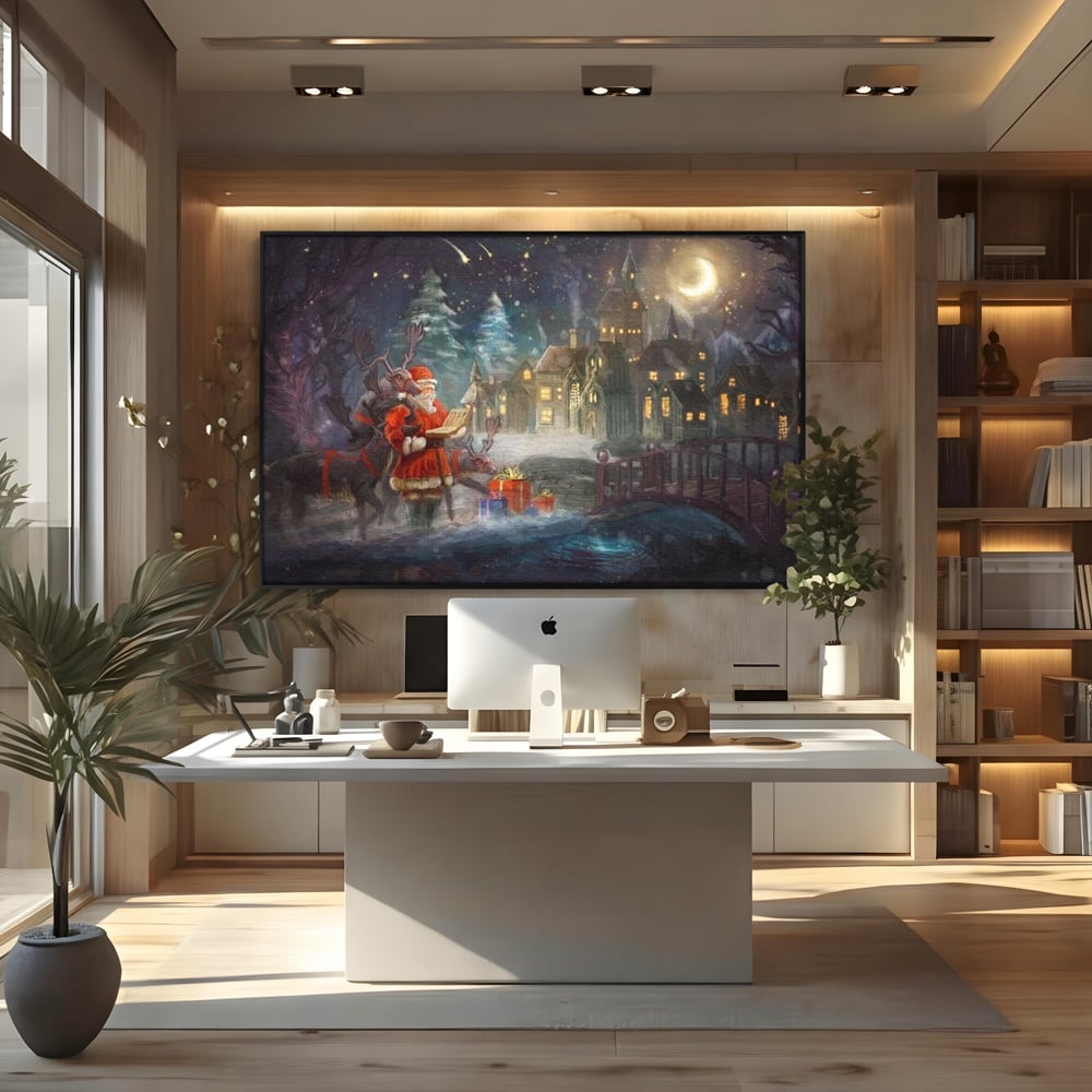 Tablou Canvas Premium LuxCanva® D1003, Lista lui Mos Craciun , Daruri, Reni, Munti, Alb, Ajun, Sanie, Camera copii, Dormitor