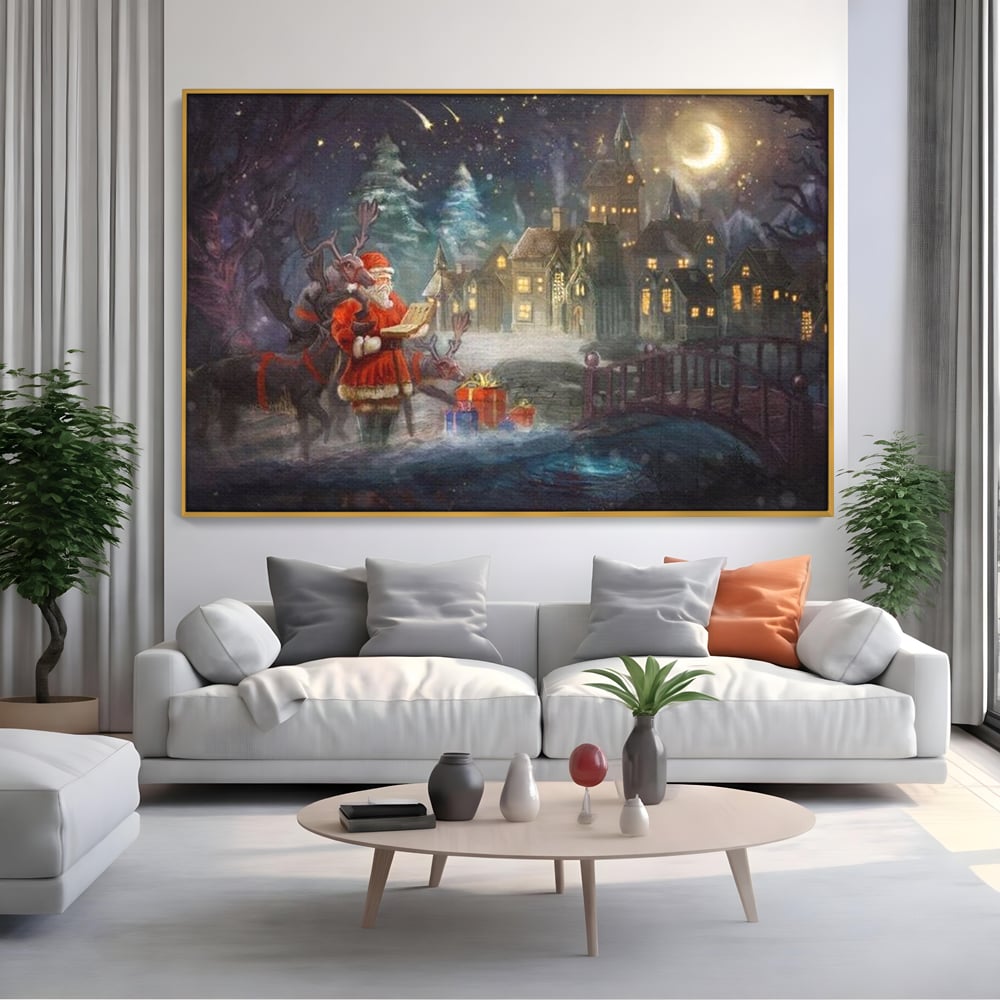 Tablou Canvas Premium LuxCanva® D1003, Lista lui Mos Craciun , Daruri, Reni, Munti, Alb, Ajun, Sanie, Camera copii, Dormitor