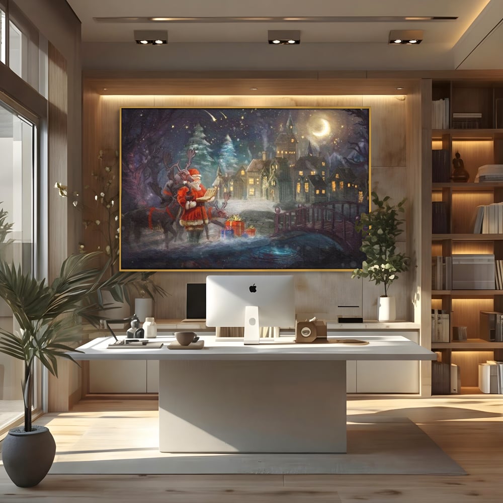 Tablou Canvas Premium LuxCanva® D1003, Lista lui Mos Craciun , Daruri, Reni, Munti, Alb, Ajun, Sanie, Camera copii, Dormitor