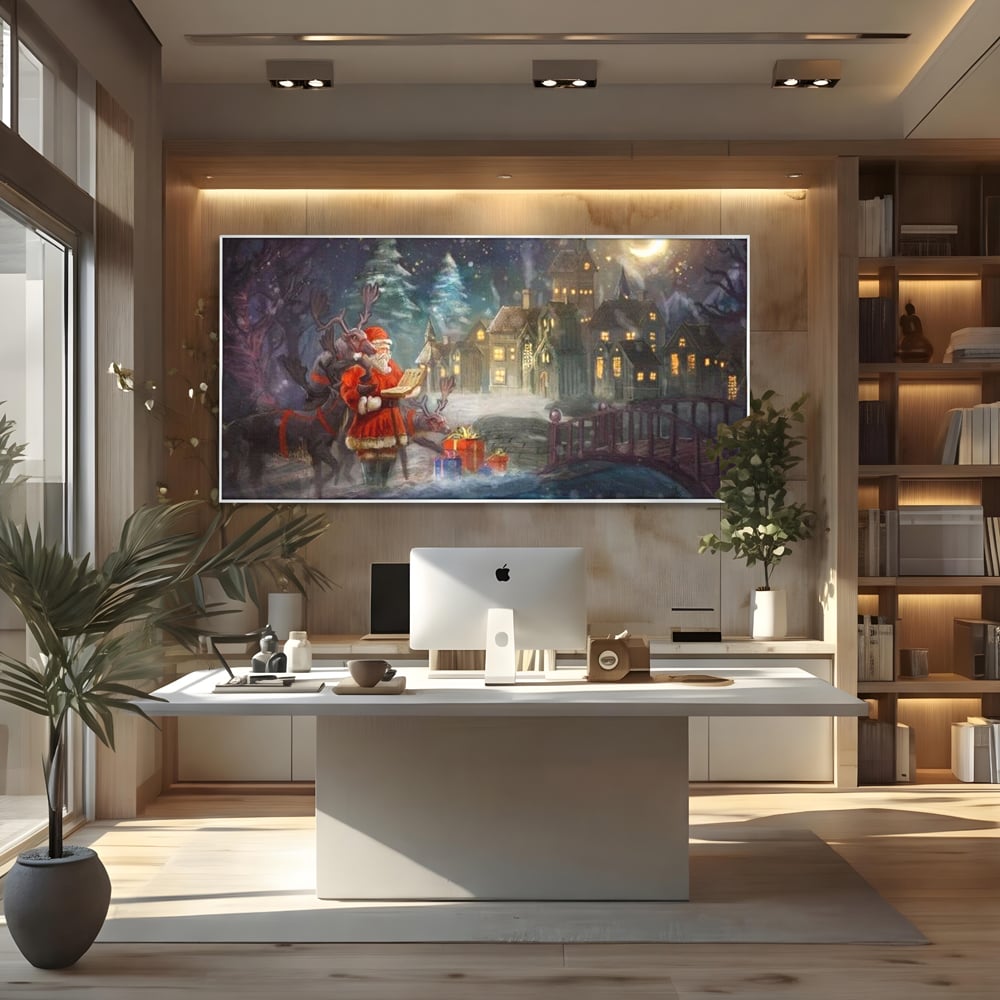 Tablou Canvas Premium LuxCanva® D1003, Lista lui Mos Craciun , Daruri, Reni, Munti, Alb, Ajun, Sanie, Camera copii, Dormitor