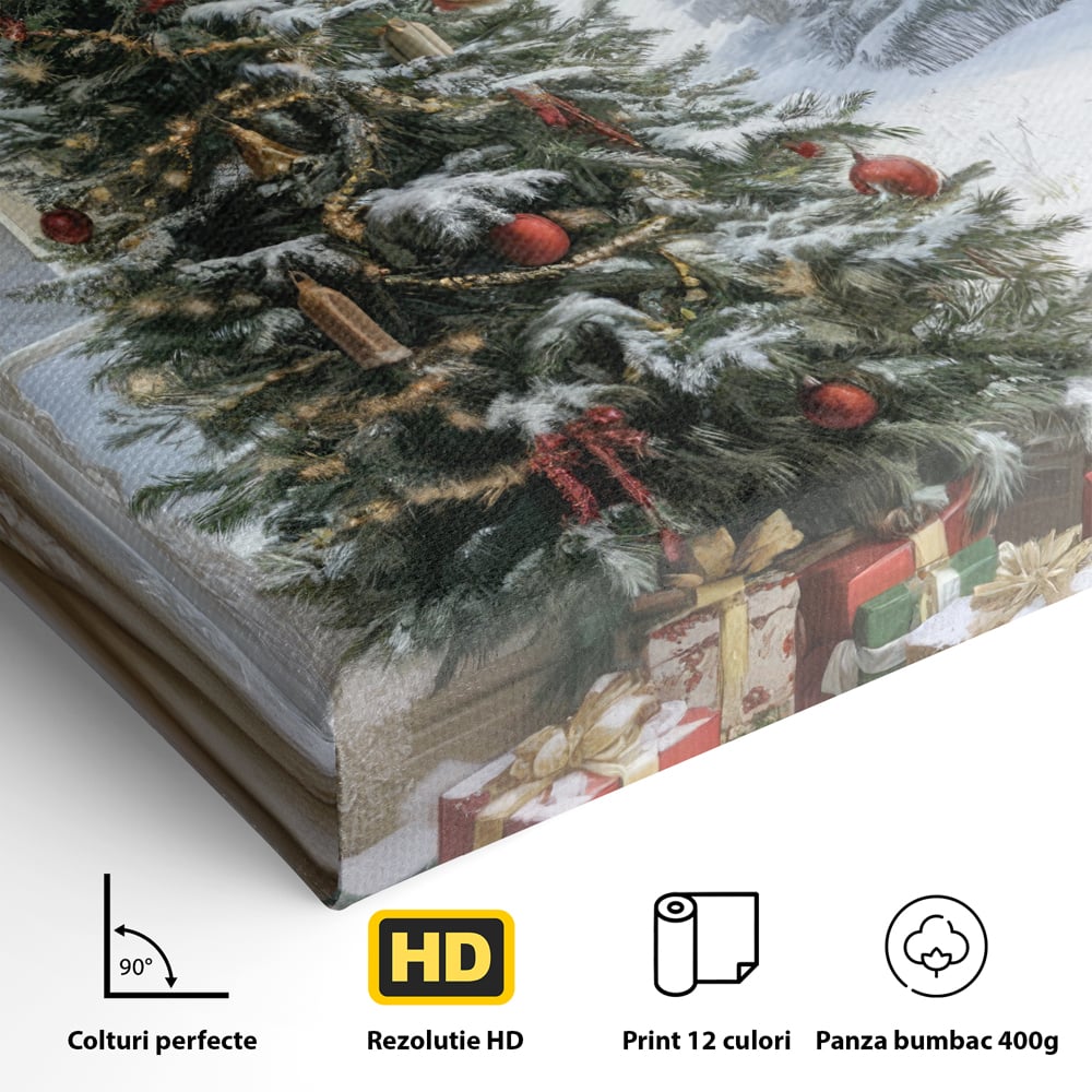 Tablou Canvas Premium LuxCanva® D1004, Brad de Craciun , Relaxare, Family, Sarbatori, Living Room, Globuri, Culori Vibrante
