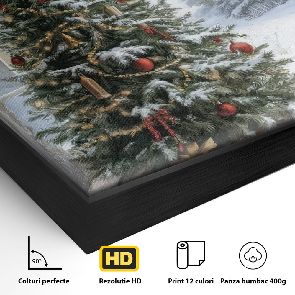 Tablou Canvas Premium LuxCanva® D1004, Brad de Craciun , Relaxare, Family, Sarbatori, Living Room, Globuri, Culori Vibrante