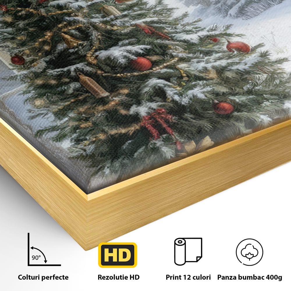 Tablou Canvas Premium LuxCanva® D1004, Brad de Craciun , Relaxare, Family, Sarbatori, Living Room, Globuri, Culori Vibrante