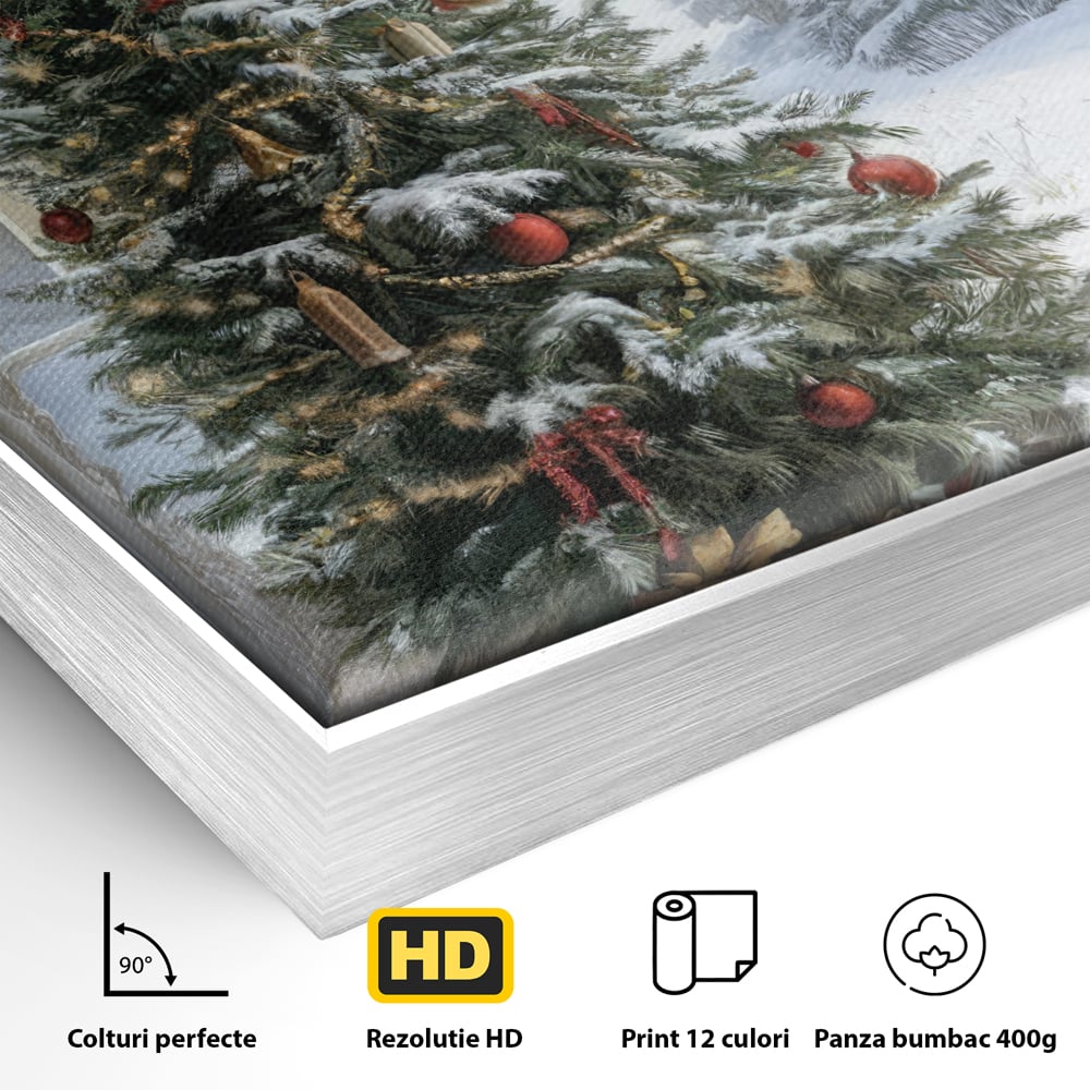 Tablou Canvas Premium LuxCanva® D1004, Brad de Craciun , Relaxare, Family, Sarbatori, Living Room, Globuri, Culori Vibrante