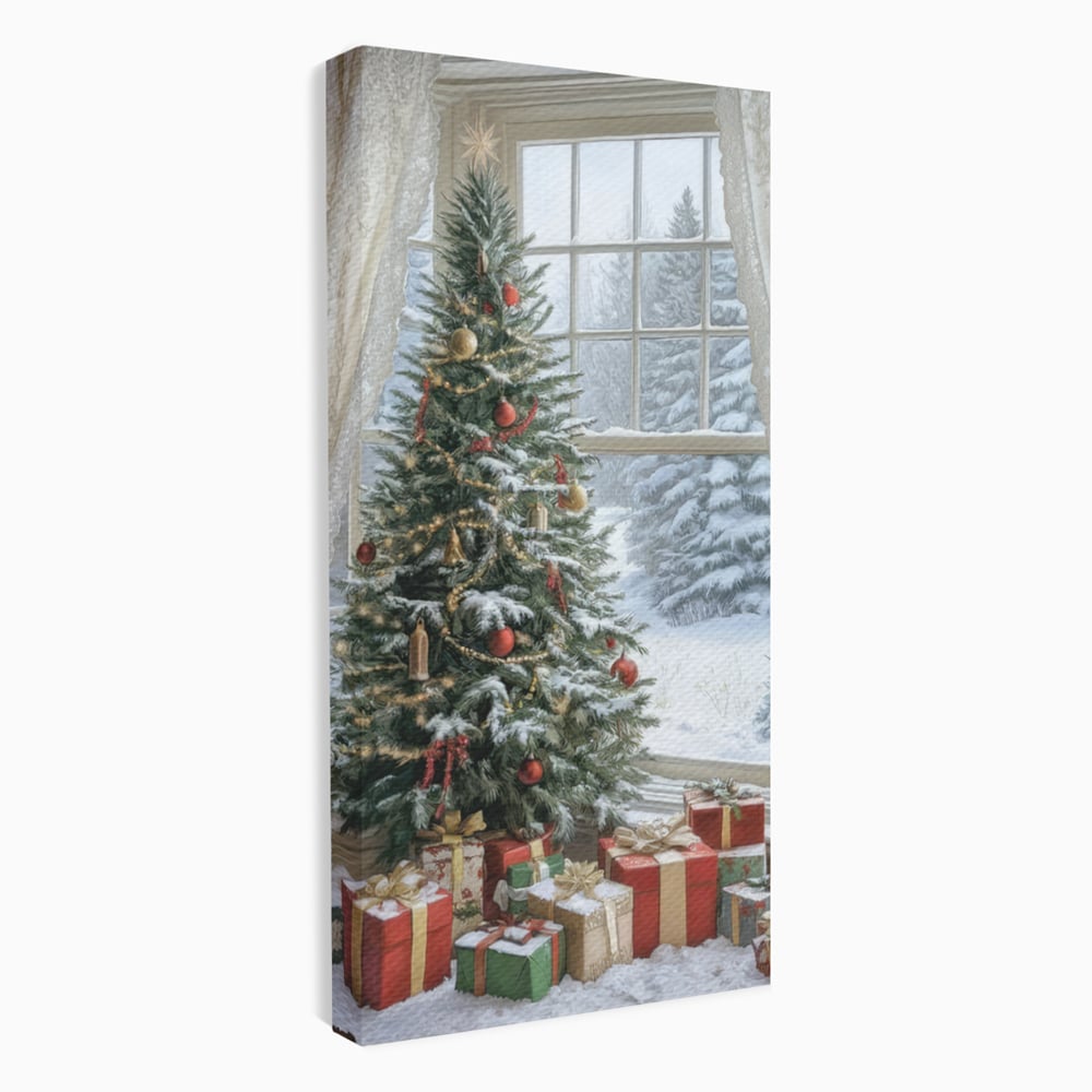 Tablou Canvas Premium LuxCanva® D1004, Brad de Craciun , Relaxare, Family, Sarbatori, Living Room, Globuri, Culori Vibrante
