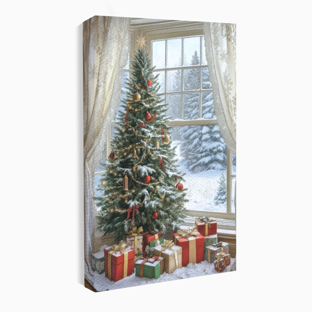 Tablou Canvas Premium LuxCanva® D1004, Brad de Craciun , Relaxare, Family, Sarbatori, Living Room, Globuri, Culori Vibrante