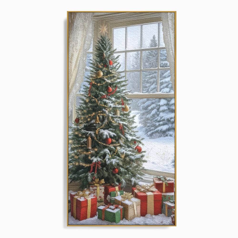 Tablou Canvas Premium LuxCanva® D1004, Brad de Craciun , Relaxare, Family, Sarbatori, Living Room, Globuri, Culori Vibrante