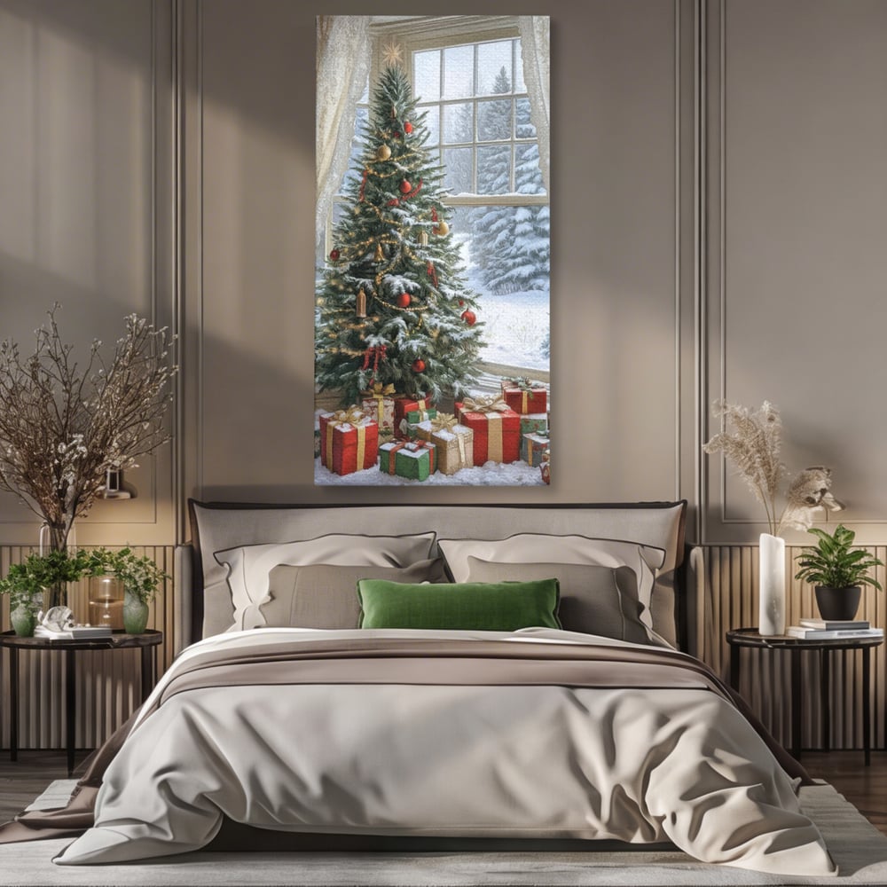 Tablou Canvas Premium LuxCanva® D1004, Brad de Craciun , Relaxare, Family, Sarbatori, Living Room, Globuri, Culori Vibrante