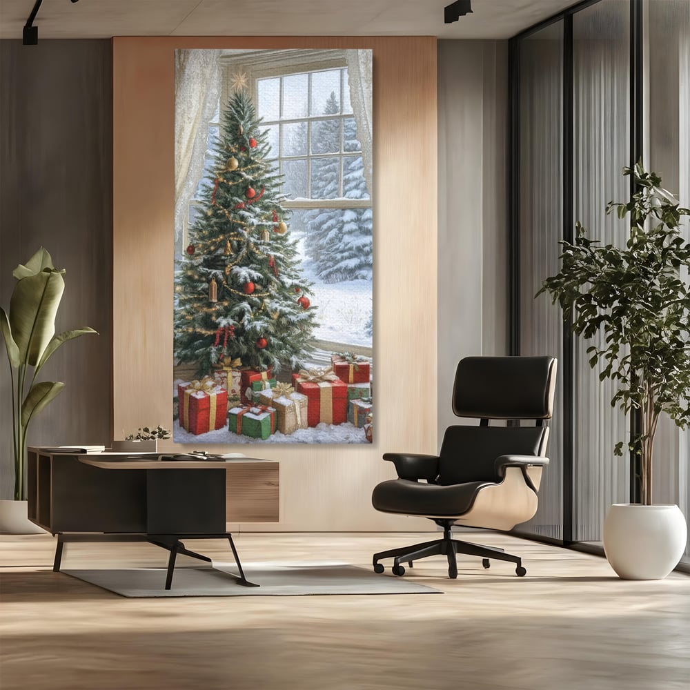 Tablou Canvas Premium LuxCanva® D1004, Brad de Craciun , Relaxare, Family, Sarbatori, Living Room, Globuri, Culori Vibrante