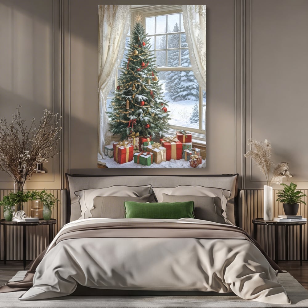Tablou Canvas Premium LuxCanva® D1004, Brad de Craciun , Relaxare, Family, Sarbatori, Living Room, Globuri, Culori Vibrante