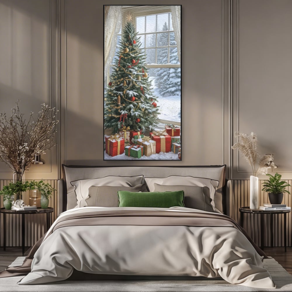Tablou Canvas Premium LuxCanva® D1004, Brad de Craciun , Relaxare, Family, Sarbatori, Living Room, Globuri, Culori Vibrante