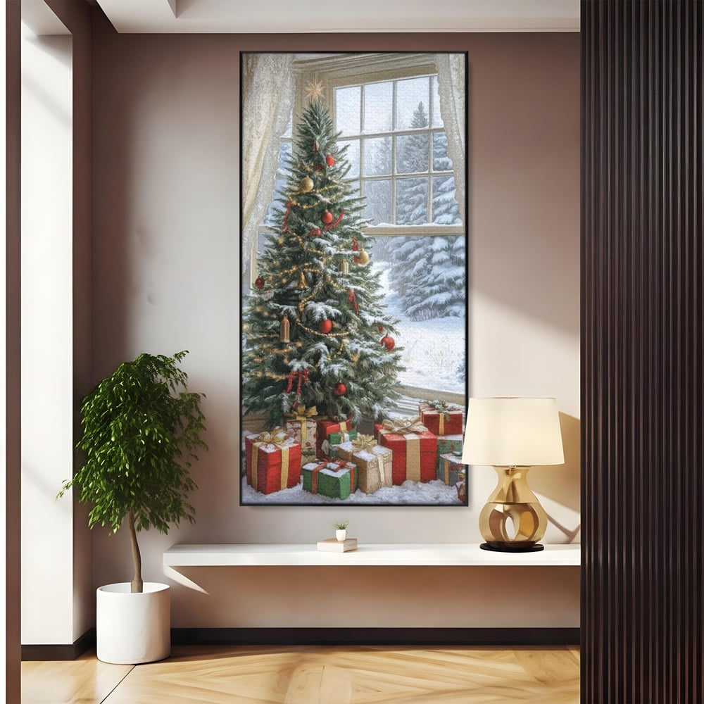 Tablou Canvas Premium LuxCanva® D1004, Brad de Craciun , Relaxare, Family, Sarbatori, Living Room, Globuri, Culori Vibrante