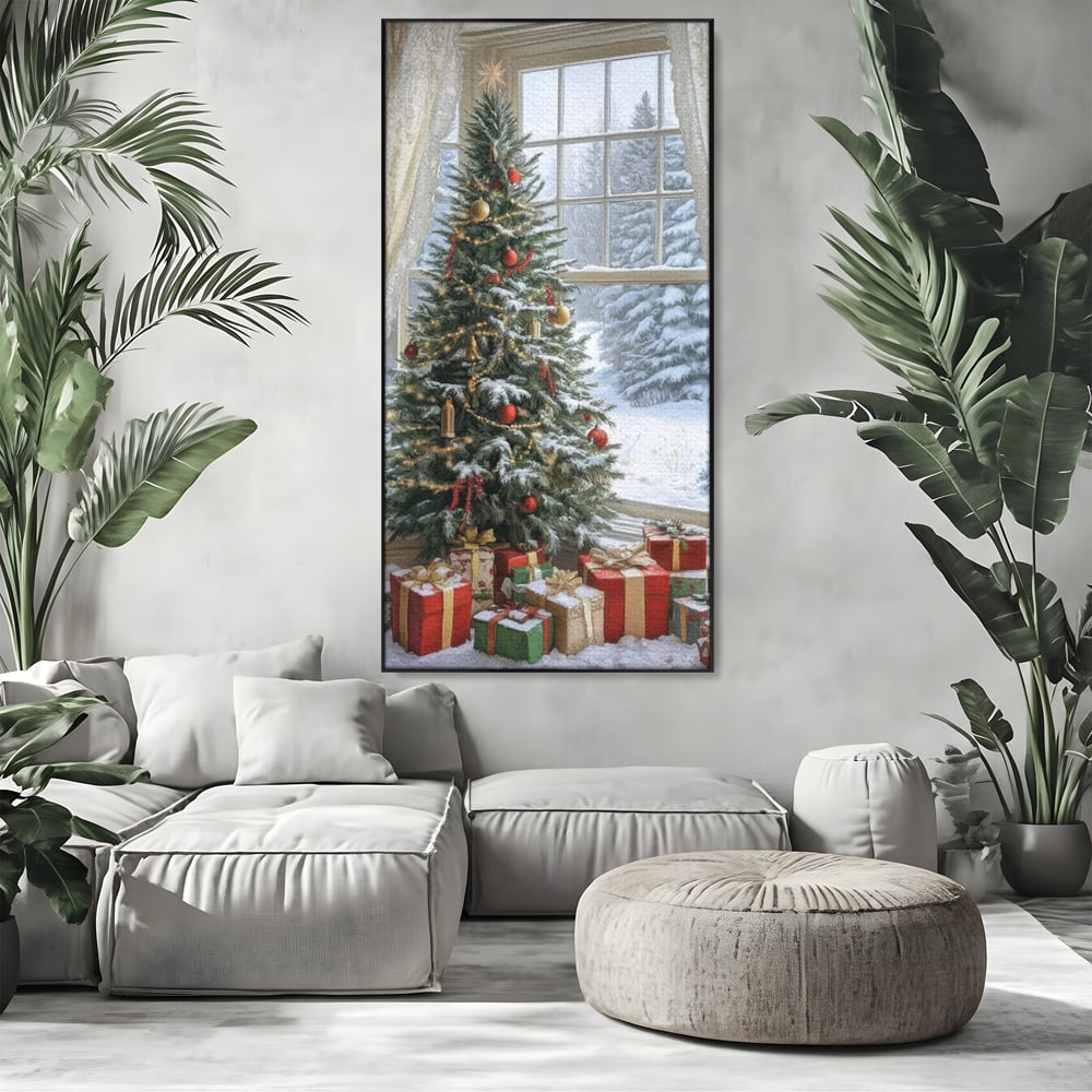 Tablou Canvas Premium LuxCanva® D1004, Brad de Craciun , Relaxare, Family, Sarbatori, Living Room, Globuri, Culori Vibrante