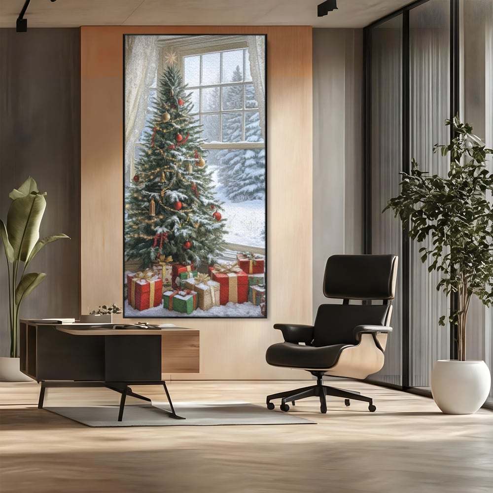 Tablou Canvas Premium LuxCanva® D1004, Brad de Craciun , Relaxare, Family, Sarbatori, Living Room, Globuri, Culori Vibrante