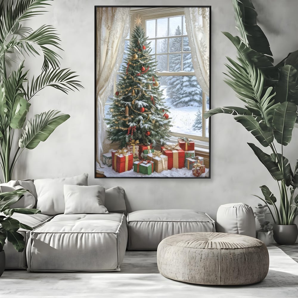 Tablou Canvas Premium LuxCanva® D1004, Brad de Craciun , Relaxare, Family, Sarbatori, Living Room, Globuri, Culori Vibrante