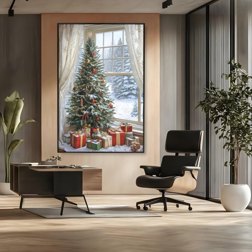 Tablou Canvas Premium LuxCanva® D1004, Brad de Craciun , Relaxare, Family, Sarbatori, Living Room, Globuri, Culori Vibrante