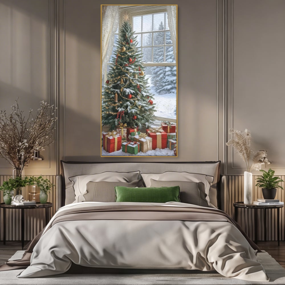 Tablou Canvas Premium LuxCanva® D1004, Brad de Craciun , Relaxare, Family, Sarbatori, Living Room, Globuri, Culori Vibrante