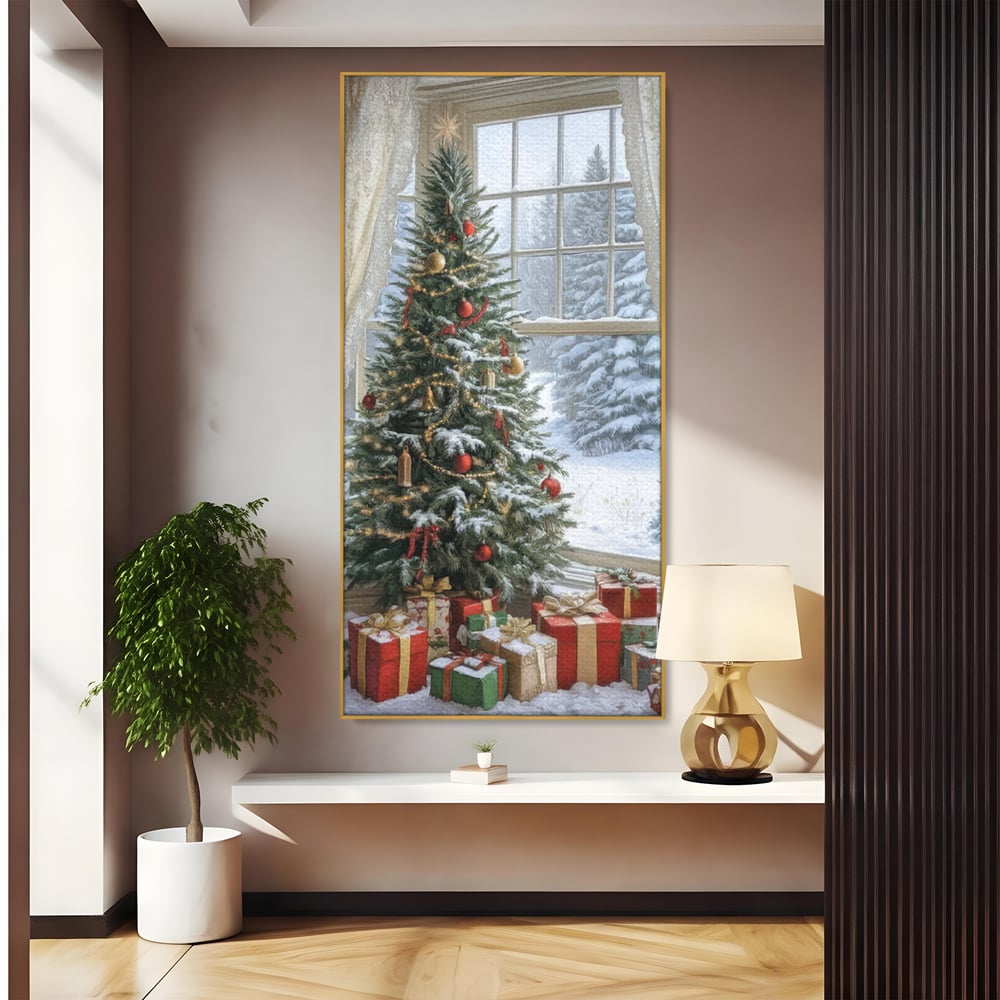 Tablou Canvas Premium LuxCanva® D1004, Brad de Craciun , Relaxare, Family, Sarbatori, Living Room, Globuri, Culori Vibrante