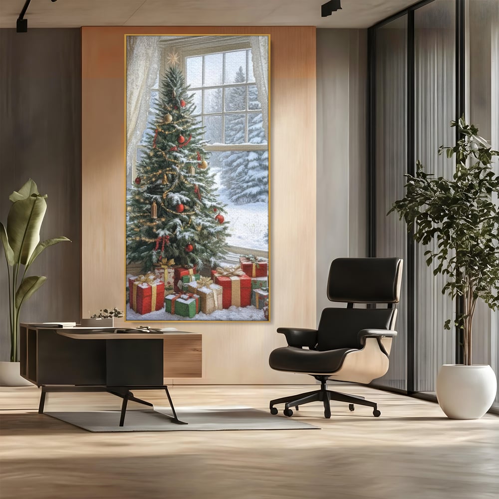 Tablou Canvas Premium LuxCanva® D1004, Brad de Craciun , Relaxare, Family, Sarbatori, Living Room, Globuri, Culori Vibrante
