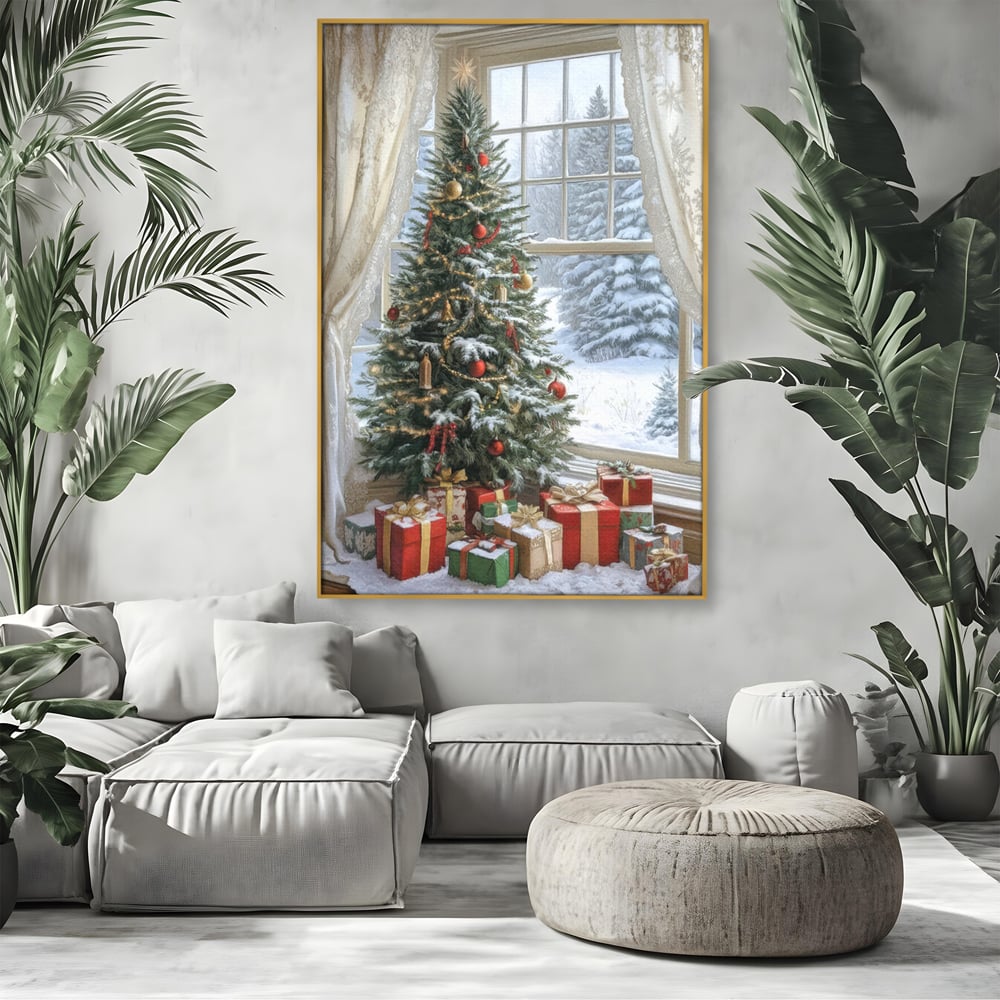 Tablou Canvas Premium LuxCanva® D1004, Brad de Craciun , Relaxare, Family, Sarbatori, Living Room, Globuri, Culori Vibrante