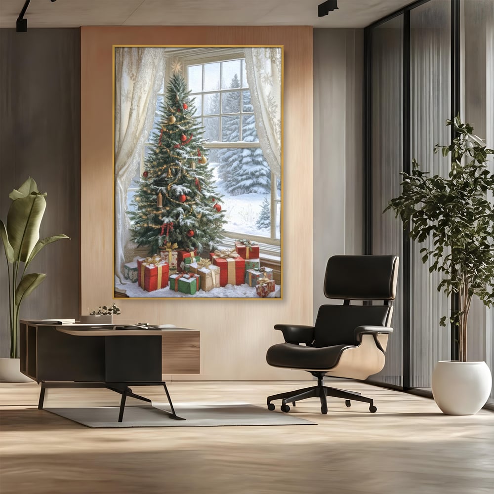 Tablou Canvas Premium LuxCanva® D1004, Brad de Craciun , Relaxare, Family, Sarbatori, Living Room, Globuri, Culori Vibrante