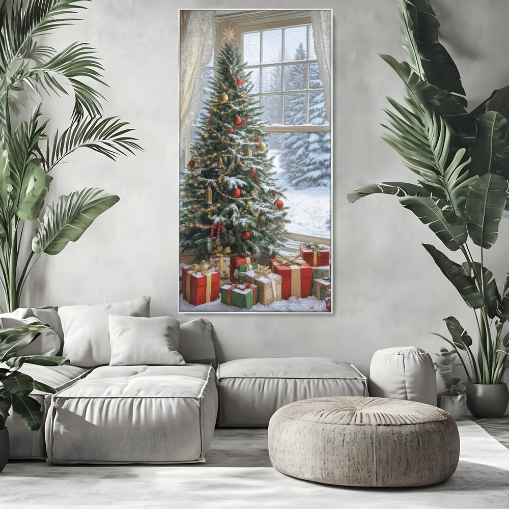Tablou Canvas Premium LuxCanva® D1004, Brad de Craciun , Relaxare, Family, Sarbatori, Living Room, Globuri, Culori Vibrante